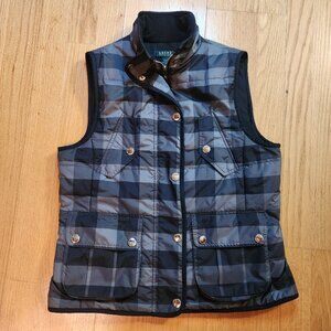 Lauren Ralph Lauren Women's Plaid Puffer Vest Full Zip Black Gray Medium Pockets